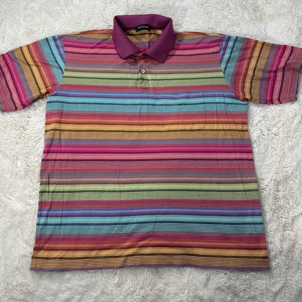St. Croix Polo Shirt Medium Multi Color Mercerized Cotton 80’s Golf Preppy